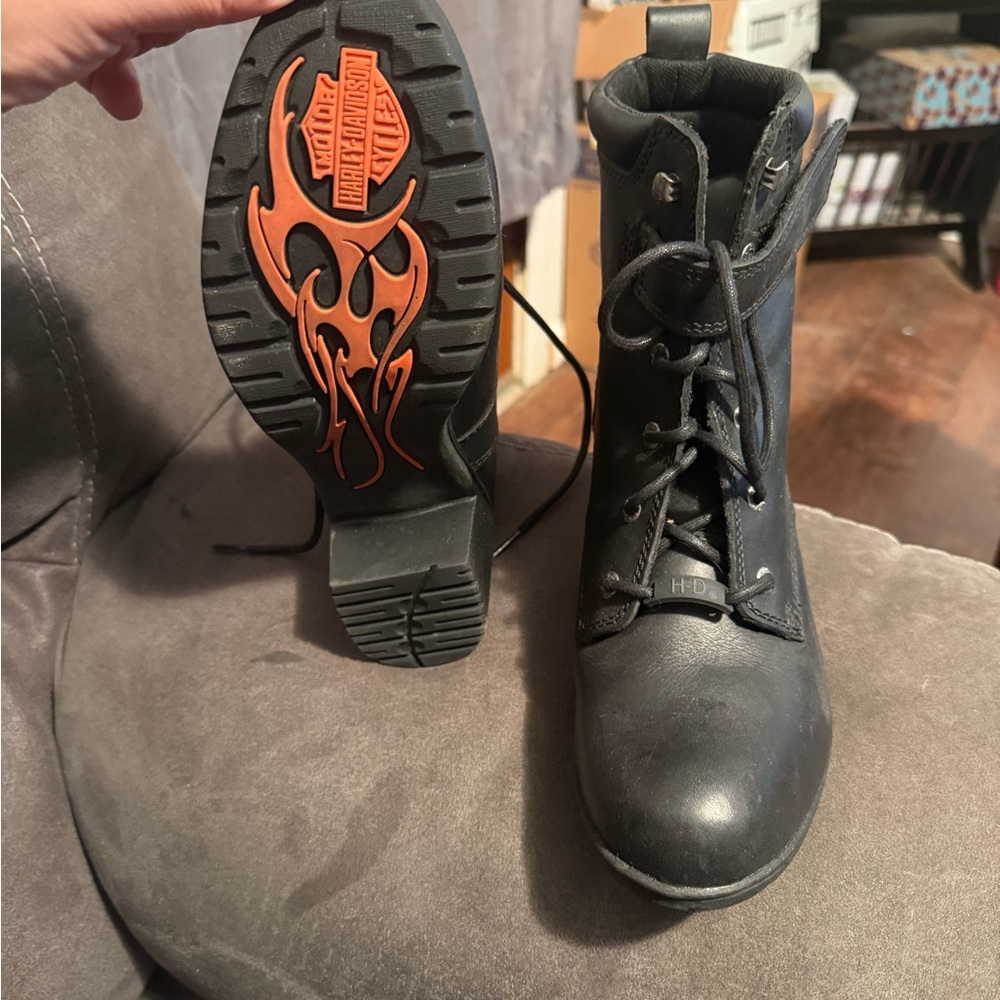 Harley-Davidson Black Boots with Orange Flame Sole